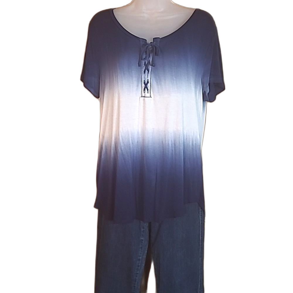 Hollister Tie Dye Top Lace Up Boatneck Short Sleeve Blouse Scoop Hem Shirt Lg.